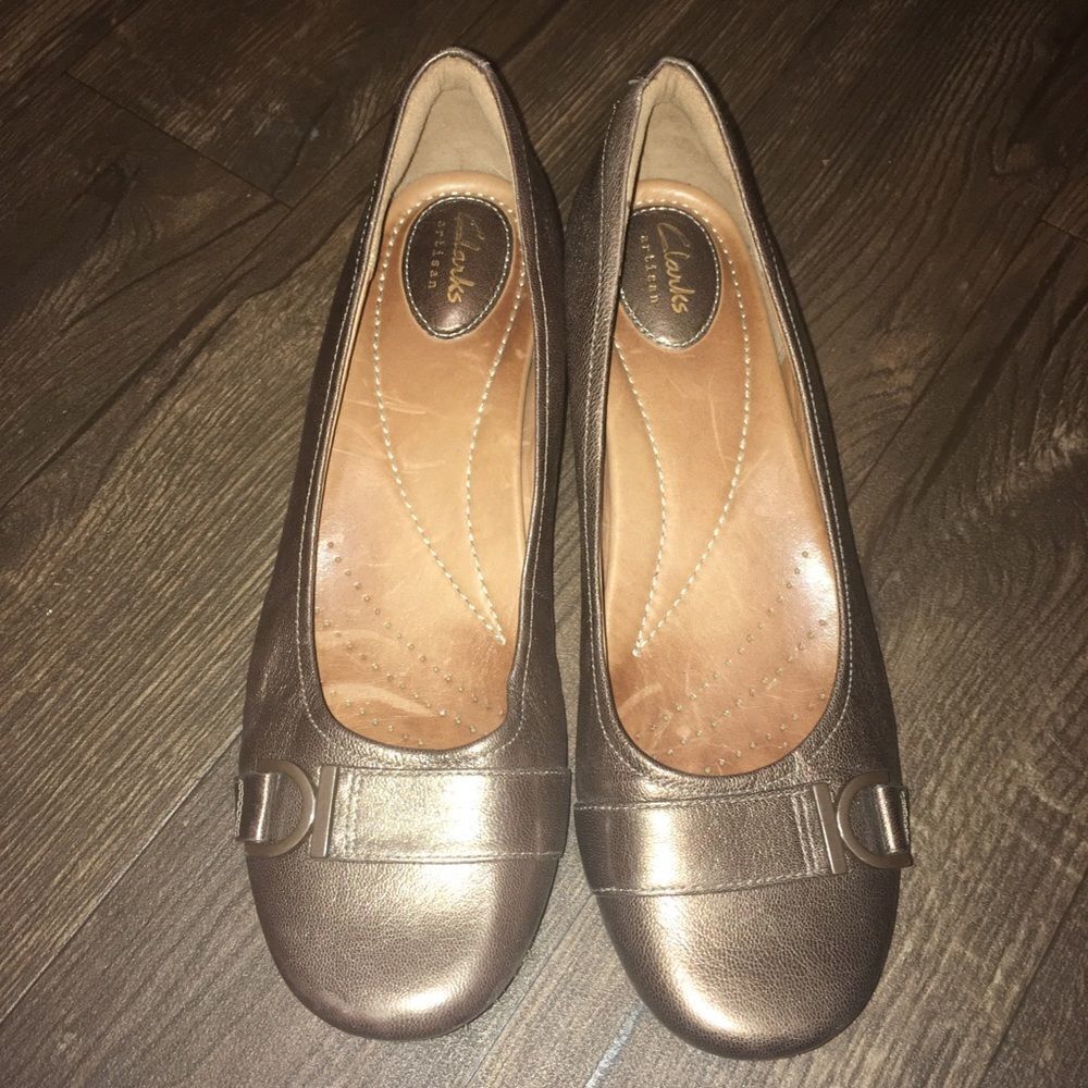 Clarks Artisan copper shimmery ortho slip on flats